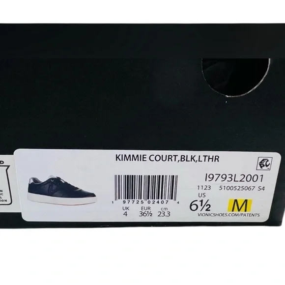 VIONIC Kimmie Court Sneakers, Women’s, Black/Silver, Size 6.5 NEW in Box‎